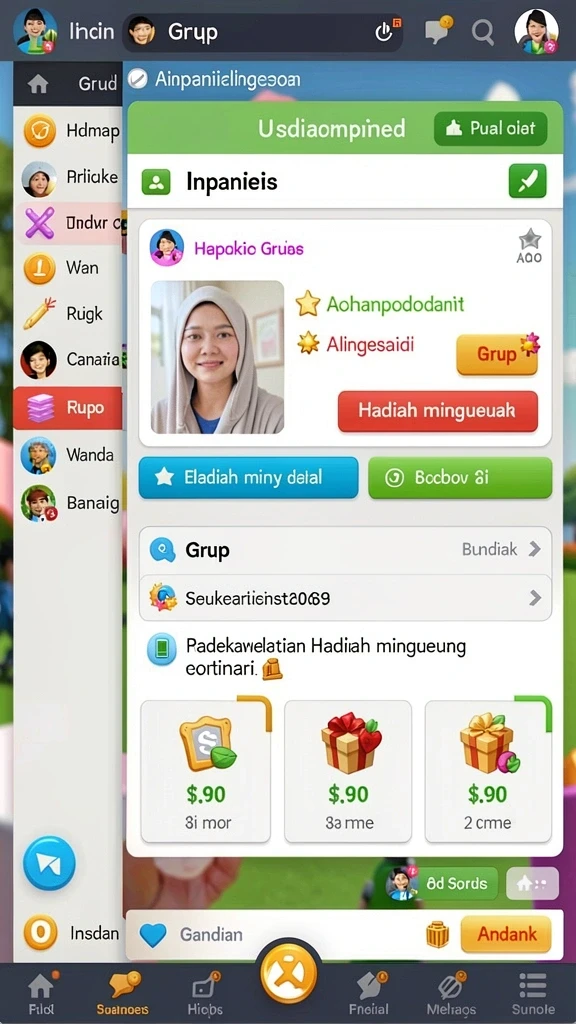 Tampilan karakter yang berwarna-warni dan unik.
